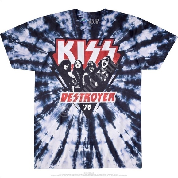 Liquid Blue Tops - Liquid Blue Kiss Shirt Adult Medium Destroyer 76 Retro Tie Dye Band Rock Graphic